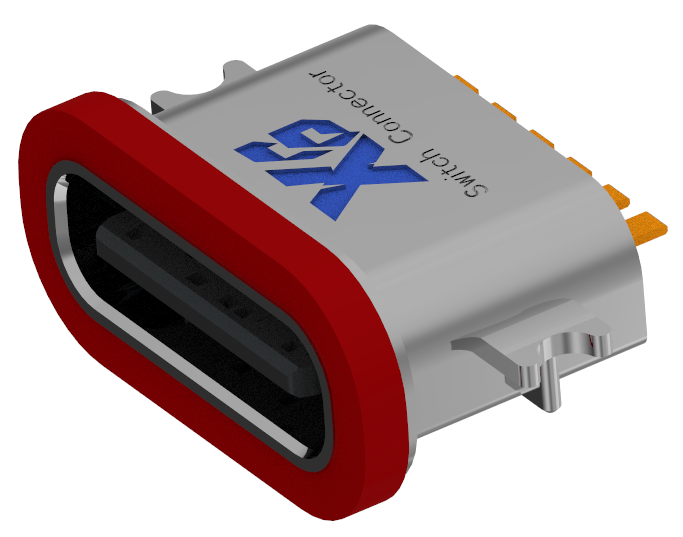 XB-TYPE C 6P-8 X沉板1.6防水母座L=6.7mm(带钢片)(锌合金外壳)